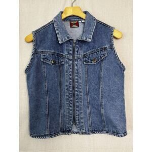 VTG Authentic Real Ellemenno Womens Boho Western Zip Denim Vest Size L Rocker
